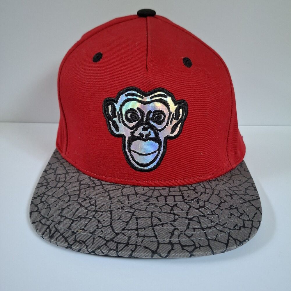 Monkey Sport Skater Red & Black Snapback Adjustable Hat Embroidered EUC One Size